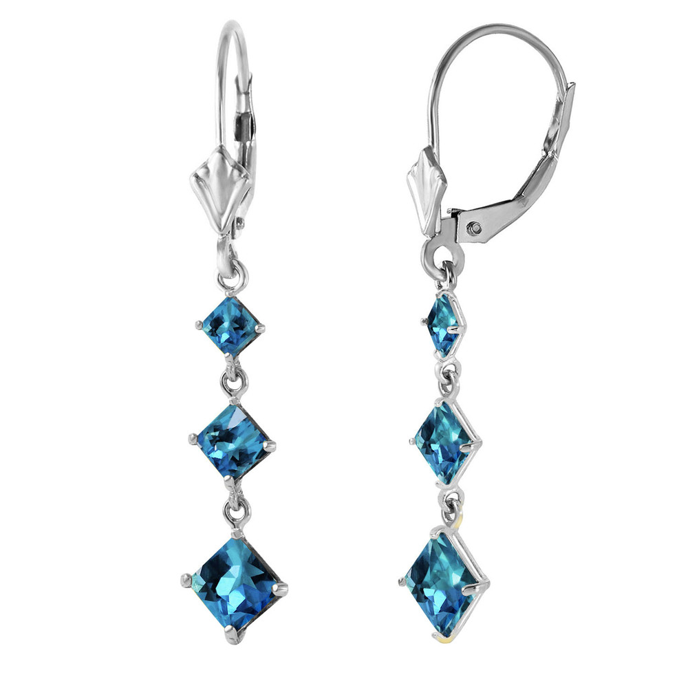 14K. SOLID GOLD LEVERBACK EARRING WITH BLUE TOPAZ (White Gold) - Picture 2 of 3